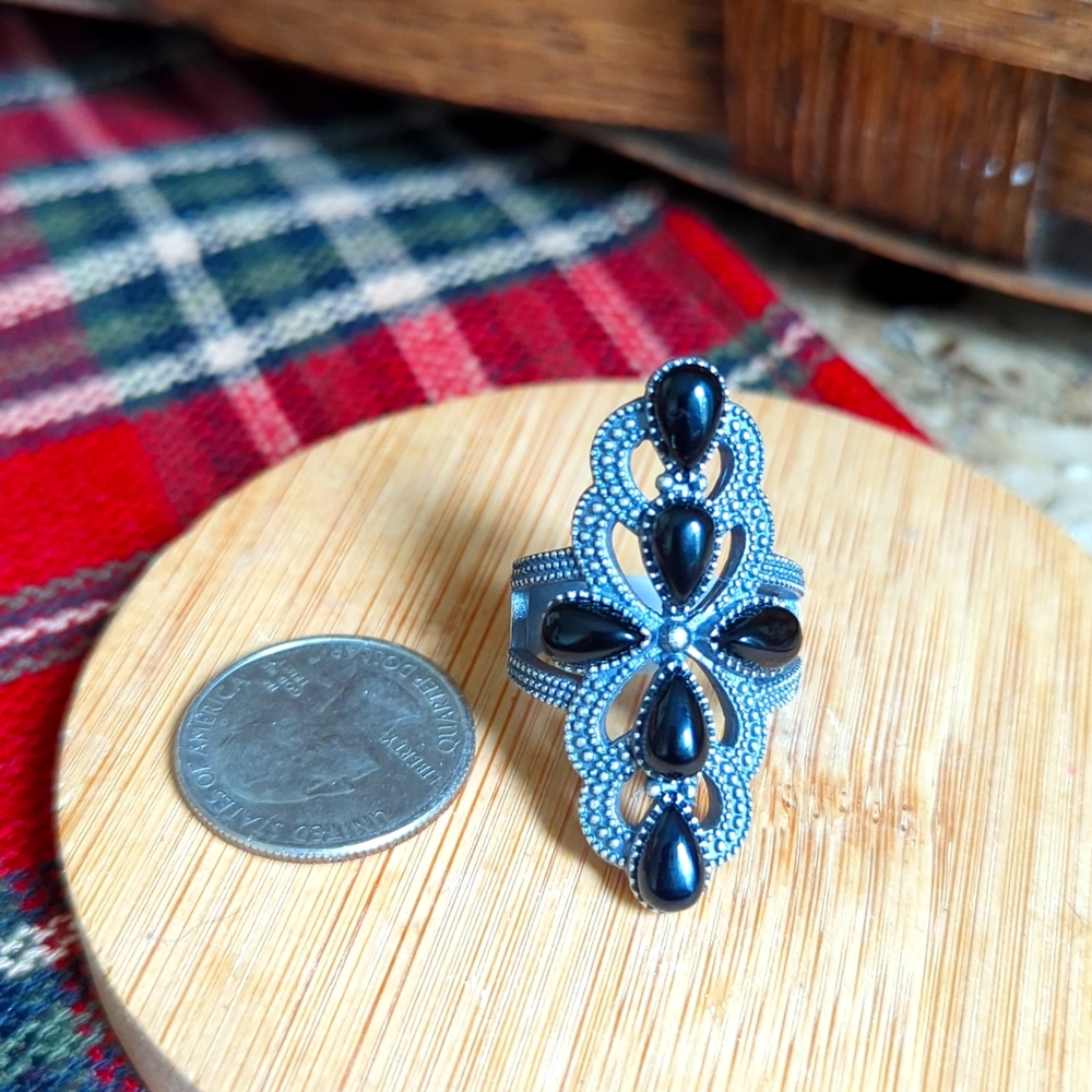 Black Onyx Ring 10 .925 Sterling Silver NWT